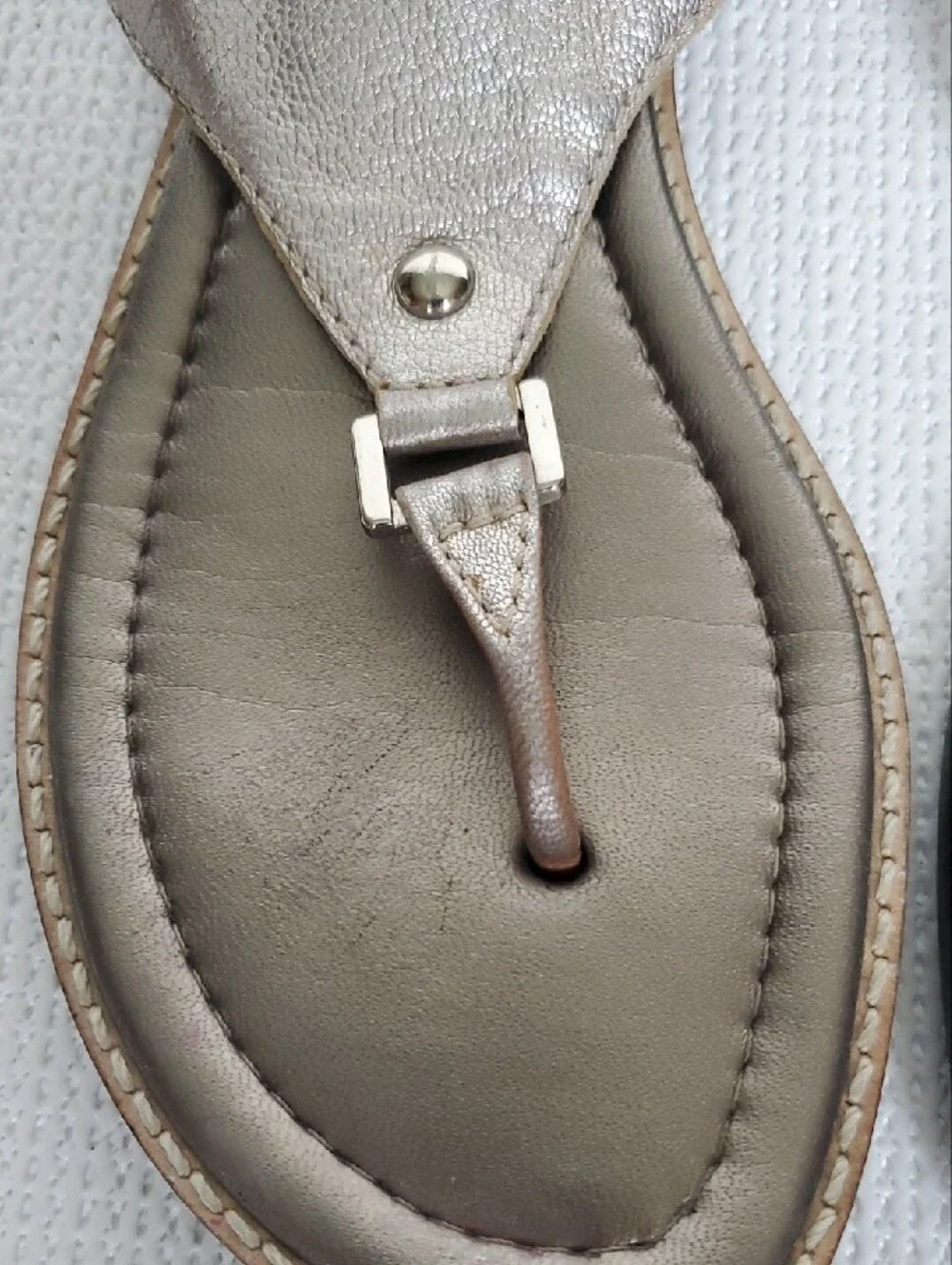 Franco Sarto Metallic Taupe Leather T-Strap Sandals